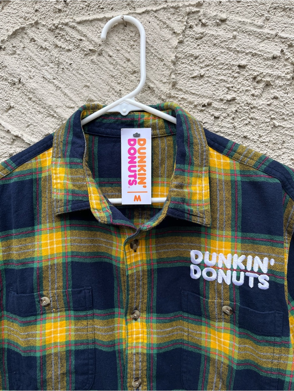 NWT Dunkin Donuts Flannel Long Sleeve Shirt  Medium Embroidered Rare